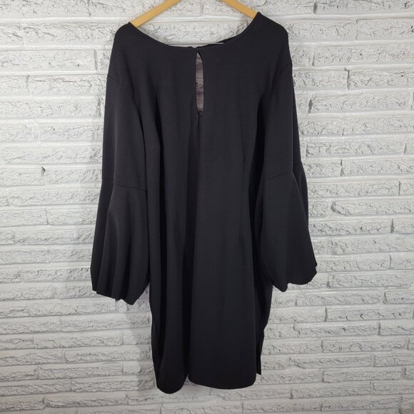 Ashley Stewart Womens Dress 30 Plus Gathered Sleeve Black Keyholes SWE136XE - Picture 1 of 12